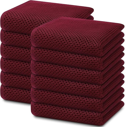 Homaxy 100% Cotton Waffle Weave Kitchen Dish Towels, Ultra Soft Absorbent Quick Drying Cleaning Towel, 13 x 28 Inches, 12-Pack, Burgundy