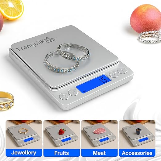 Digital Food Scale for Kitchen with Gram and Ounce – Smart Kitchen Scale for Food Products, Baking, Sourdough Bread Making, Cooking, Weight Loss, Jewelry & Packages (0.1g/3kg)