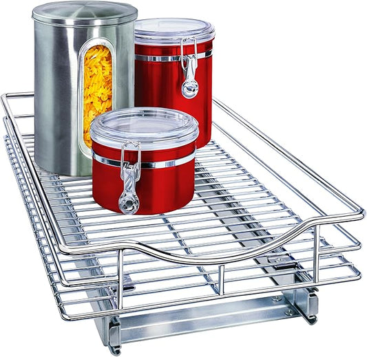 LYNK PROFESSIONAL® Pull Out Cabinet Organizer, 11" x 18" Slide Out Drawers for Kitchen Cabinets - Sliding Pull-Out Pantry Shelves – Home Shelf Organizers - Lifetime Ltd. Warranty, Chrome