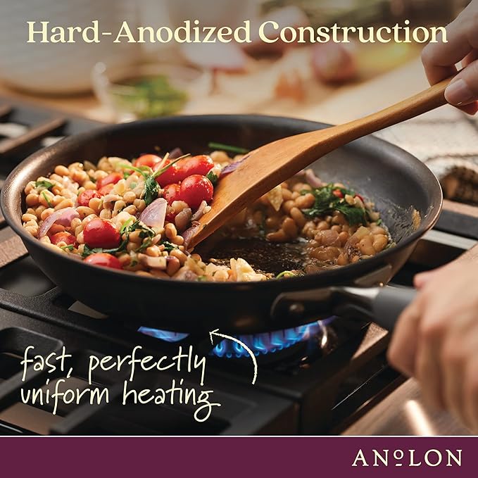 Anolon Advanced Home Hard Anodized Nonstick Wide Stockpot with Stainless Steel Steamer Insert and Glass Lid, 3 Piece Cookware Steamer Set, Moonstone