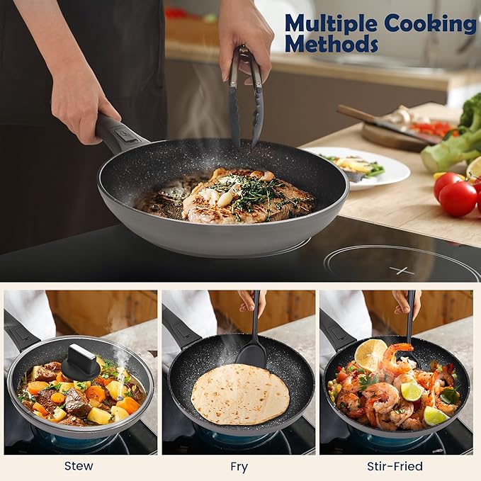 ARC Nonstick Frying Pan Skillet With Removable Handle,10 Inch Skillet with Lid Egg Pan Non Stick Saute Pan, Oven and Dishwasher Safe, PFOA Free Cookware Cooking Pan For Induction Cooktops