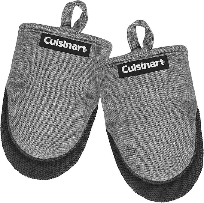 Cuisinart Mini Oven Mitts – 5.5” x 7” Heat-Resistant Kitchen Mitts for Oven with Non-Slip Neoprene Palm, Cotton Filling, and Fabric Loop – Durable Oven Mitt Set for Cooking & Baking (Black)