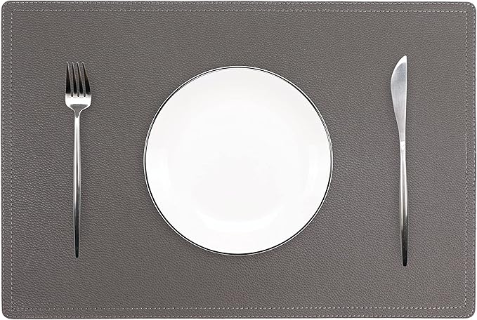 Set of 4 Faux Leather Placemats, PU Table Mats, Waterproof, Stain Resistant, Heat Resistant, Non-Slip Easy to Clean for Kitchen Dining Table,Conference Table C Grey Rectangle