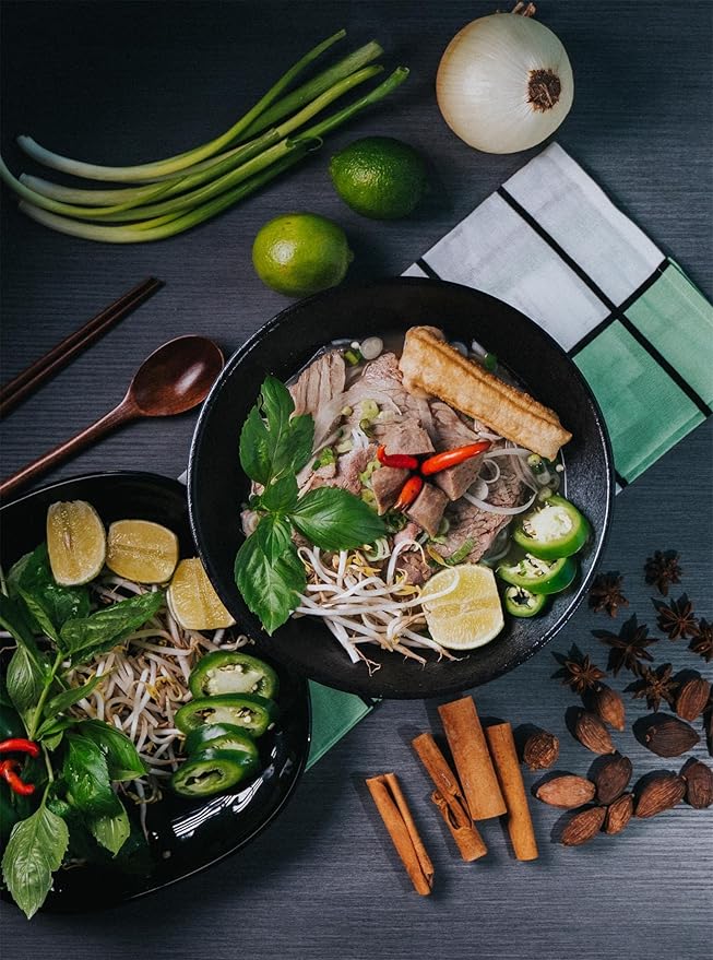 Lareina Ceramic Japanese Ramen Bowls, 2 Sets (6 Piece) 60 Ounce, Large Noodle Soup Bowl with Matching Chopsticks and Spoons for Asian Pho Udon Soba, Matting Black