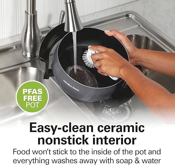 Hamilton Beach 12 Cup Electric Fondue Pot Set with Temperature Control, 6-Color Coded Forks, for Cheese, Chocolate, Hot Oil, Broth, 3 Quart PFAS-Free Nonstick Interior, Gray (86202) (Pack of 2)