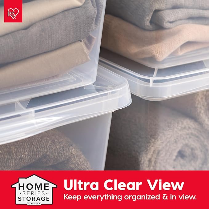 IRIS USA 12-Pack Storage Bins with Lids, 17 Quart, Shoe Boxes Clear Stackable Containers Organize Shoes Closet Shelves, Classroom Organization Teacher Tools, Game Storage - BPA-Free Plastic