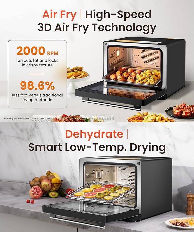 FOTILE HYZK32-E3-B ChefCubii 1.1 cu. ft. 4-in-1 Combi-Steam Oven with Steam-Bake, Air Fry, Convection, Dehydrator Functions, and 50 Preset Menus, Black