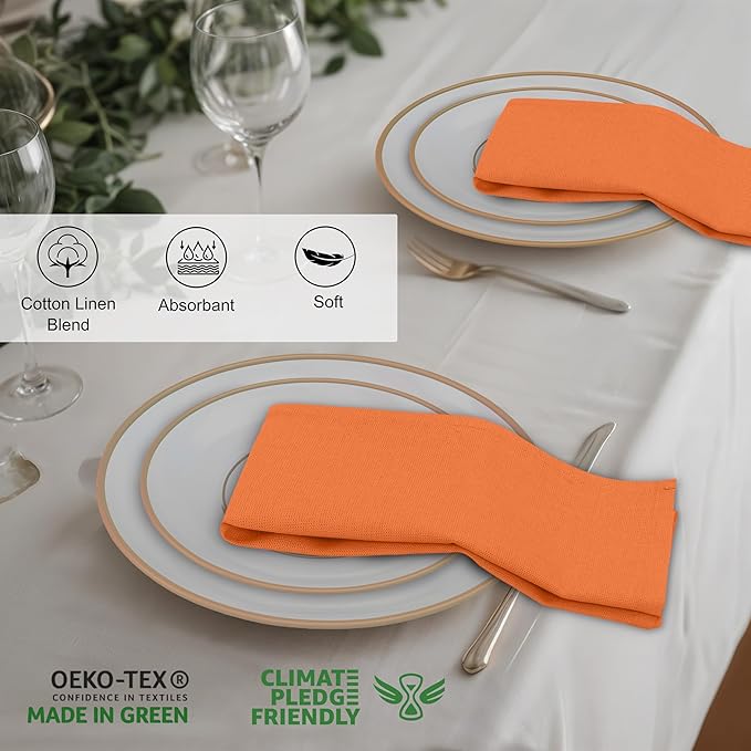 Ruvanti Linen Napkins Set of 6, 18x18 Cloth Napkins, Cotton Linen Blend Napkins Cloth Washable, Soft, Reusable Dinner Napkins for Wedding, Parties, Christmas, Thanksgiving, Everyday Use - Orange