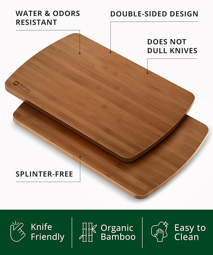 ROYAL CRAFT WOOD Charcuterie and Cheese Board Set of 2 - Large Bamboo Cheese Board - Serving Tray Platter - House Warming Gifts New Home