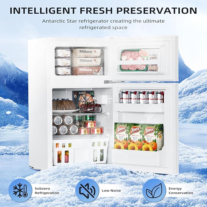 Antarctic Star 3.2 Cu.Ft,Compact Refrigerator,Mini Refrigerator with Freezer,Dual Temperature Fridge,Adjustable Thermostat,for Bedroo/Office/Dorm/Kitchen(white)