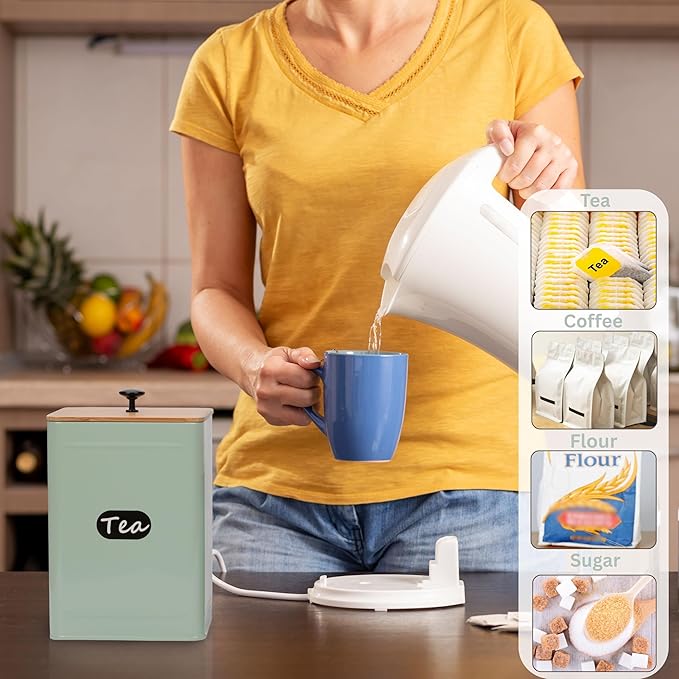 PERFNIQUE Kitchen Canisters, Airtight Canister Sets of 4 for Kitchen Counter, Sage Green Kitchen Accessories, Coffee Tea Sugar Flour Spice Tin Jars Food Storage (Sage Green)