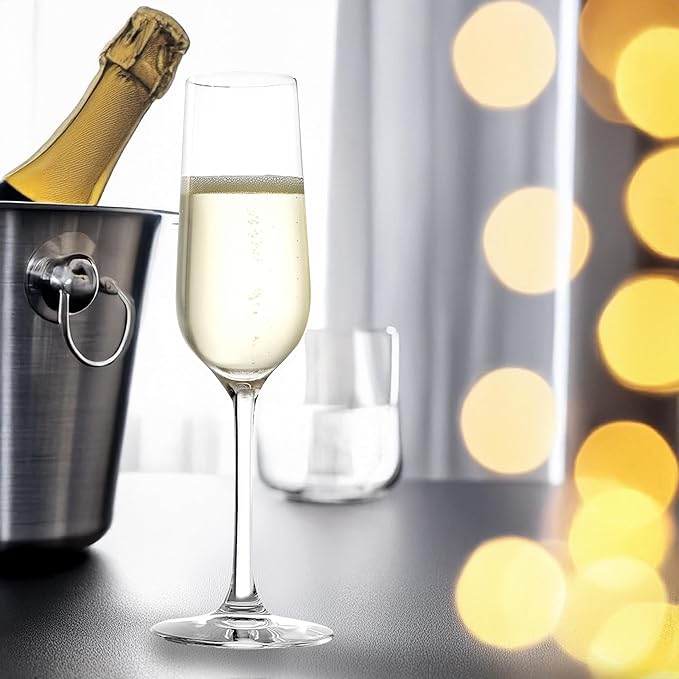 Stölzle Lausitz Champagne Glasses Revolution Set of 6, 6 3/4 oz – Elegant Crystal Glasses Ideal for Champagne, Prosecco & Sparkling Wines – Dishwasher Safe & Made in Germany