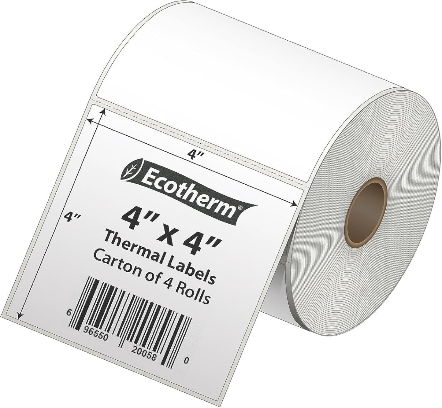 4" x 4" Thermal Labels | 4 Rolls | 1508 Labels | fits Zebra, Munbyn, Rollo, Godex, Arkscan, iDPRT, Offnova Thermal Label Printers and More | Blank White Adhesive Stickers by Ecotherm