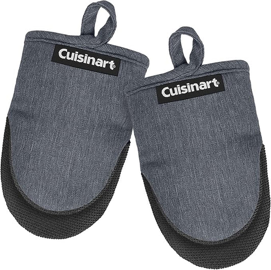 Cuisinart Mini Oven Mitts – 5.5” x 7” Heat-Resistant Kitchen Mitts for Oven with Non-Slip Neoprene Palm, Cotton Filling, and Fabric Loop – Durable Oven Mitt Set for Cooking & Baking (Charcoal)