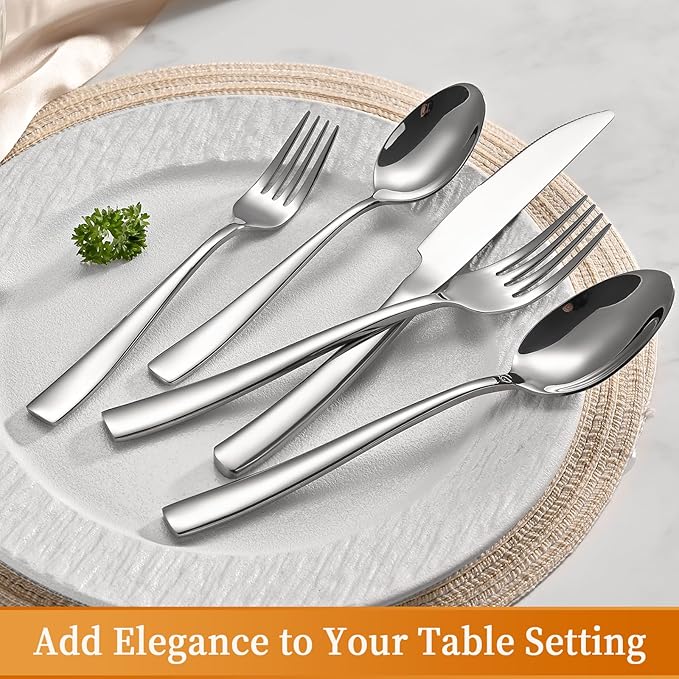 20-Piece Silverware Set, Heavy Duty Stainless Steel Flatware Cutlery Set Service for 4, Food-Grade Utensil Sets for Home Restaurant, Dishwasher Safe