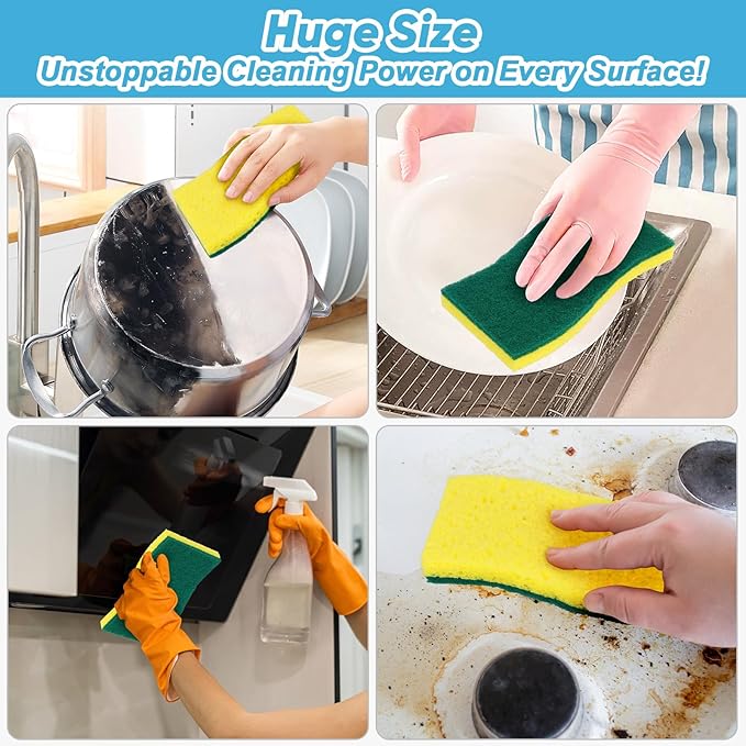 AIDEA XL Scrub Sponges Heavy Duty 12Count, Sponges for Dishes, Extra Large Sponge for Cleaning Kitchen and Household, Heavy Duty Sponge Safe for Non-Coated Cookware, Cleaning Power for Bathroom, House