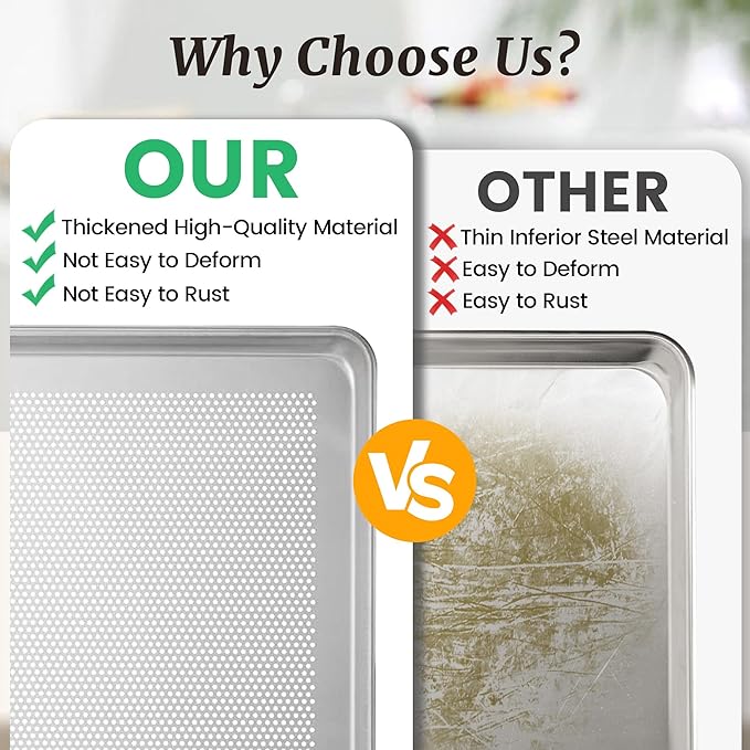 12 Pack Half Size Aluminum Perforated Baking Sheet Pan, 13"×18" Cookie Sheets For Oven in Bakery, Restaurant & Kitchen