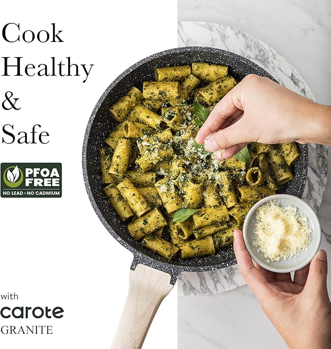 CAROTE 22Pcs Pots and Pans Set, Nonstick Cookware Sets, Granite Induction Cookware Non Stick Cooking Set w/Frying Pans & Saucepans(PFOS, PFOA Free)