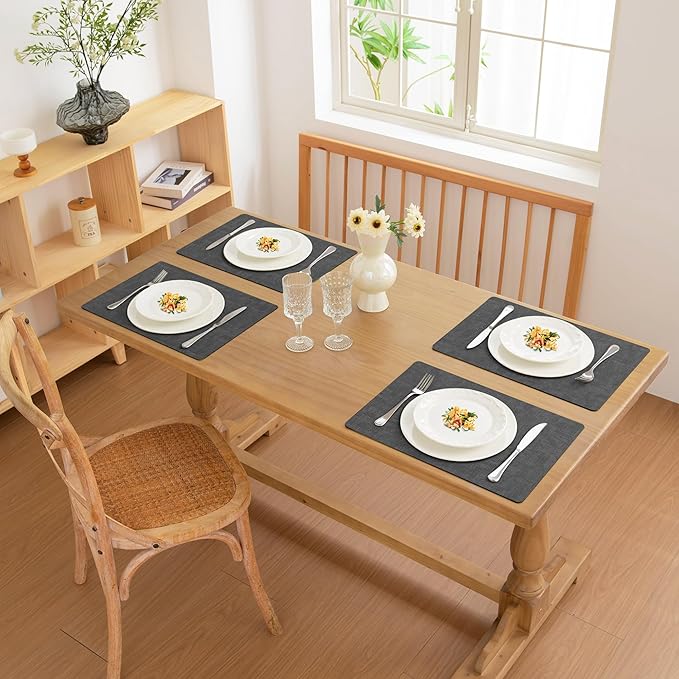FROMHEART Faux Leather Placemats Set of 12–Waterproof,Heat/Oil Stain-Resistant PU Table Mat–Reversible,Non-Slip,Easy to Clean Place Mats for Kitchen,Dining,Indoor/Outdoor,(Dark Grey,11.8" x 17")