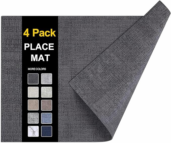homing Faux Leather Heat Resistant Placemats 4 Packs, Waterproof Wipeable Dining PU Place Mats for Indoor & Outdoor, Easy to Clean, Charcoal