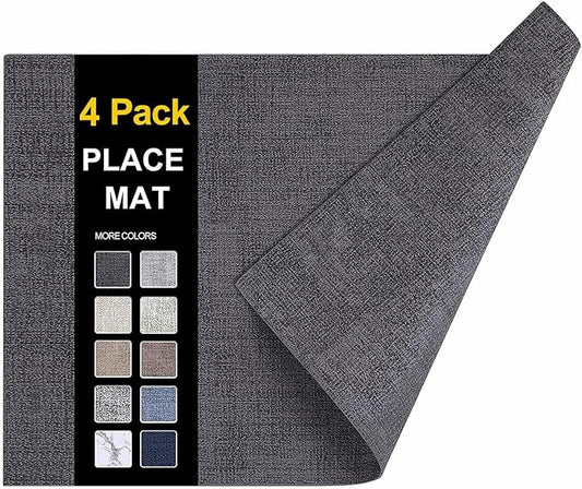 homing Faux Leather Heat Resistant Placemats 4 Packs, Waterproof Wipeable Dining PU Place Mats for Indoor & Outdoor, Easy to Clean, Charcoal