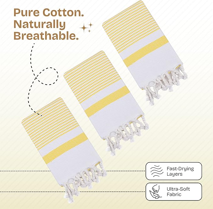 12 Pack Lemon Yellow Turkish Kitchen Towels 16"x26", 100% Cotton, Ultra Absorbent, Soft, Quick Dry, Washable, Dish Tea Towel with Tassels for Drying Dishes, Cleaning, Kitchen Use