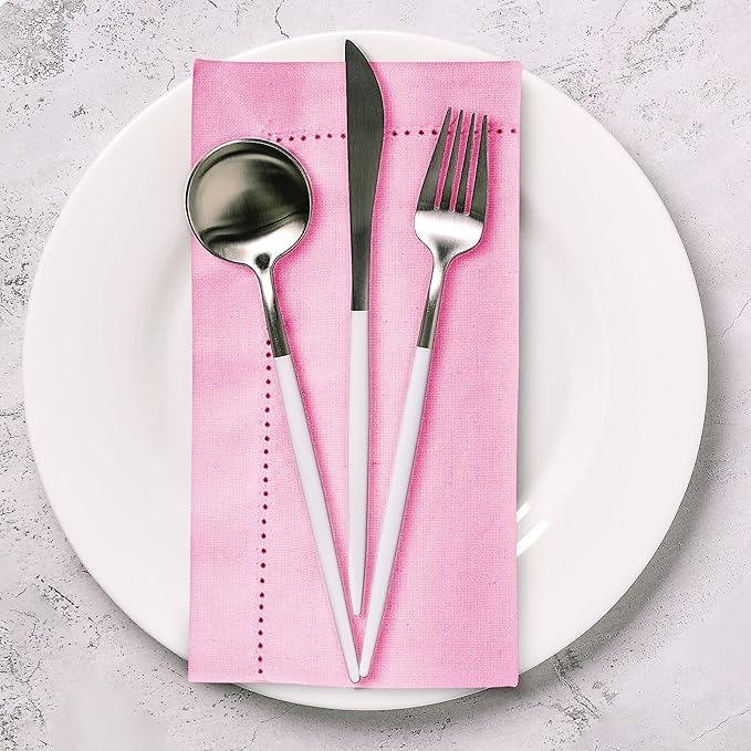 Urban Villa Easter Cloth Napkins Hemstitch Solid Pink 100% Cotton Absorbent Dinner Napkins (Set of 12) 20x20 Inches Soft Durable Washable Reusable Ideal for Everyday Use Wedding Parties Cloth Napkins