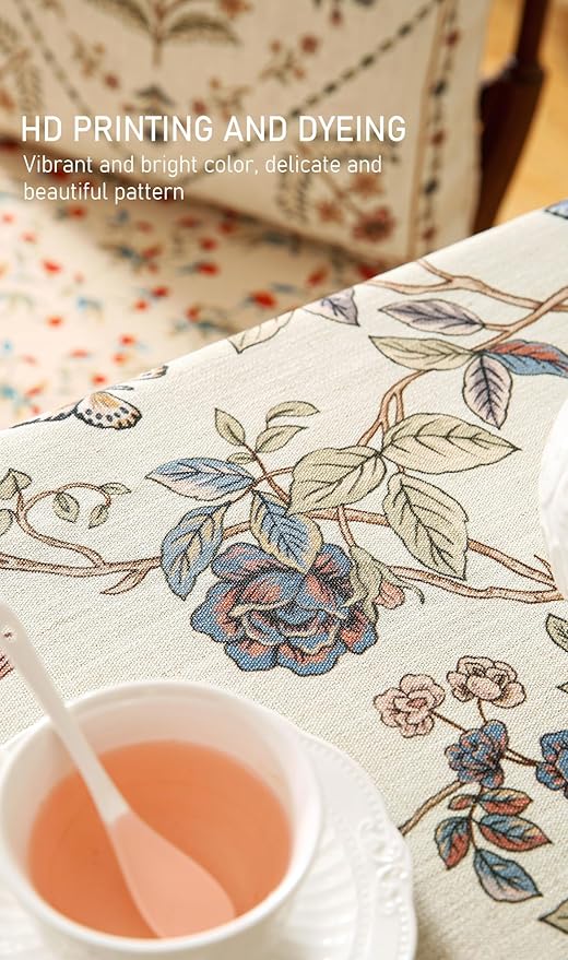French Tablecloth for Square Tables,Linen Table Cloth with Flowers and Birds Pattern,Heavy Durable Table Cover for Dining Thanksgiving Kitchen Decor Party Banquet Christmas,55"*55"