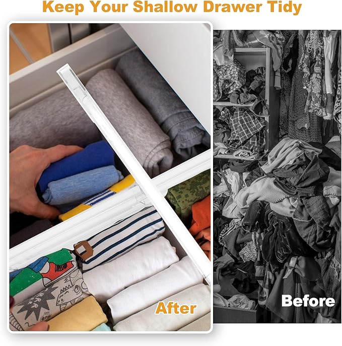 4 Pack Drawer Dividers for Clothes, 4" High 10"-17" Drawer Dividers Adjustable Expandable Dresser Drawer Organizers, Clear Dresser Separators for Clothes, Underwear, Baby Clothes, Cosmetic, Toiletries