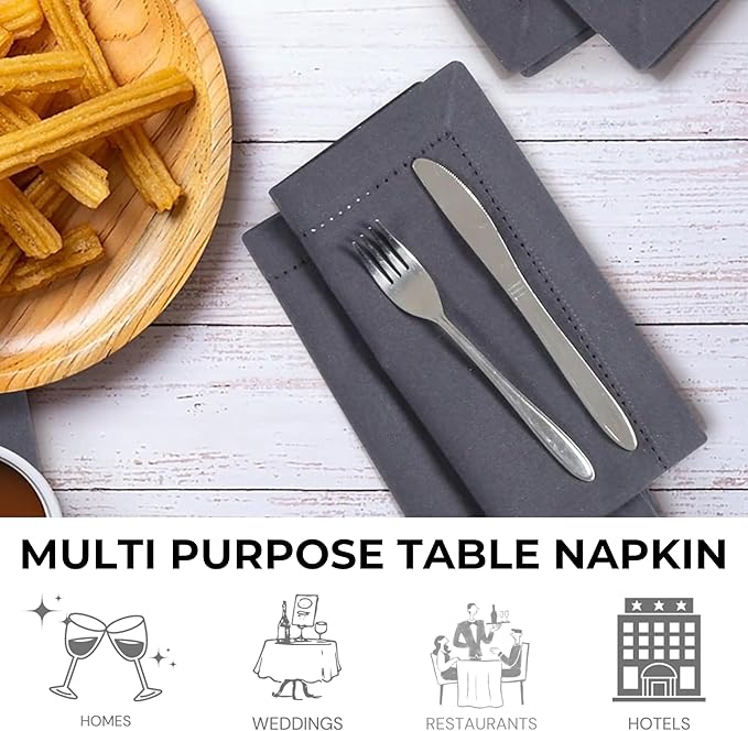 Bedding Craft Cotton Cloth Dinner Napkins Set of 12 – 18x18 Steel Grey with Hemstitched Mitered Corners – Machine Washable Reusable Napkins for Thanksgiving & Christmas