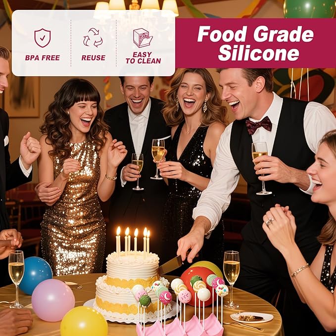 Silicone Cake Pop Mold Set, Round Cake Pop Cutter with Pusher, Tray and 50 Sticks, 15-Hole Cake Pop Holder, DIY Baking Molds Kit for Parties, Wedding, Home Desserts Making - Pink