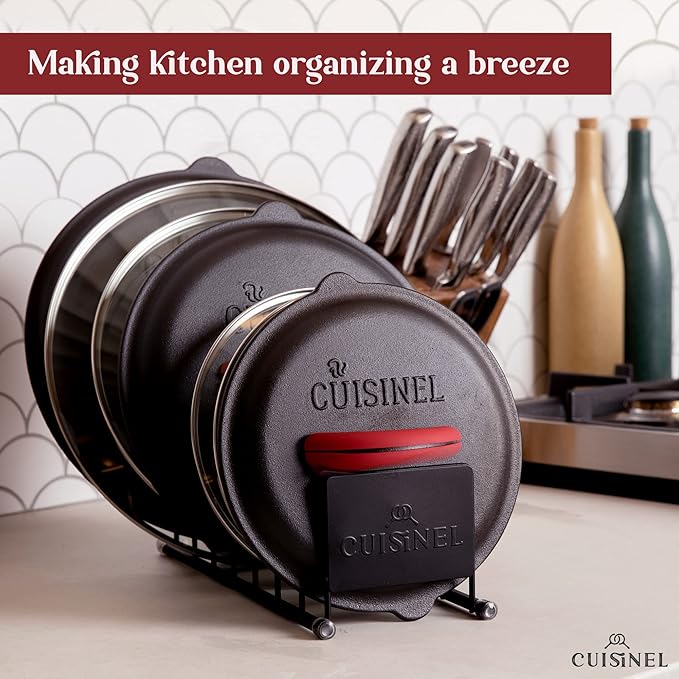 Cuisinel Pot Lid and Dish Organizer Rack - Matte Black Kitchen Storage/Organization Stand - 7-Tier Cabinet/Counter, Cookware, Pots and Pan Lids/Covers, Cutting Board Holder Organizer