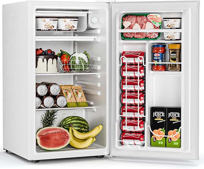 Antarctic Star Mini Compact Refrigerator with Freezer, 3.2 Cu.Ft. Single Door with Adjustable Thermostat,Removable Glass Shelves for Apartment/Dorm/Office,WHITE