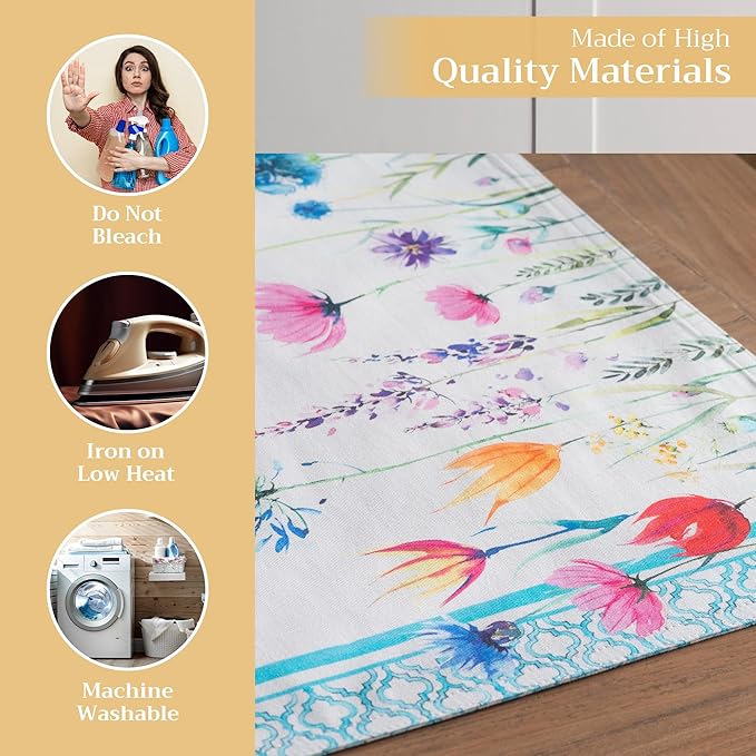 Maison d' Hermine Placemats Set of 4 100% Cotton Washable Cloth Place Mats, Reusable Table Mats for Kitchen Dining Decoration, Party, Wedding, Restaurant Spring/Summer (Flower In The Field, 13" x 19")