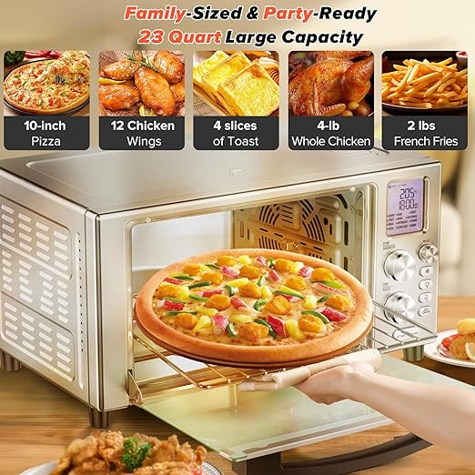 Secura 23 Quart FlashFry Smart Oven with 12 Pre-Setting, Countertop AirFryer Oven with 10-Hour Delay Timer, Save 40% Cooking Time