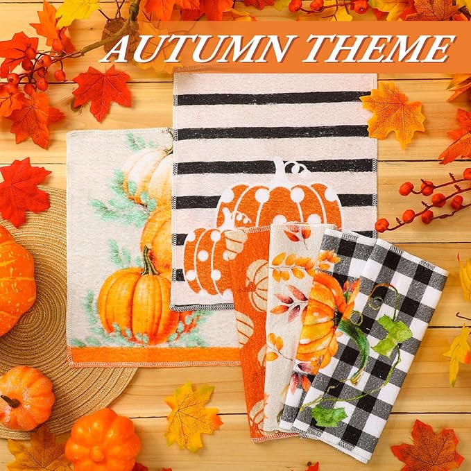 36 Pcs Fall Reusable Paper Towels Rolls Washable Bulk Autumn Pumpkin Black White Plaid Kitchen Towels Paperless Reusable Cloth Cotton Napkins with Cardboard for Kitchen Bathroom
