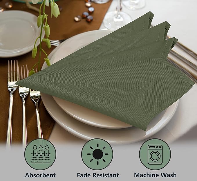 Ruvanti Cloth Napkins set of 12, 18x18 Inches Napkins Cloth Washable, Soft, Durable, Absorbent, Cotton Blend. Table Dinner Napkins Cloth for Hotel, Lunch, Restaurant, Weddings, Parties - Martini Olive