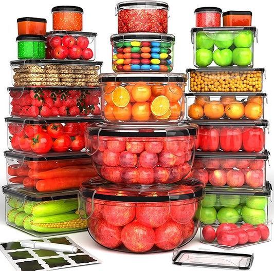 44 Pcs Food Storage Containers with Lids Airtight- 22 Stackable Boxes-22 Lids) Plastic Meal Prep Container for Pantry Kitchen Organization, Microwave, Dishwasher, Freezer Safe -100% Leak Proof