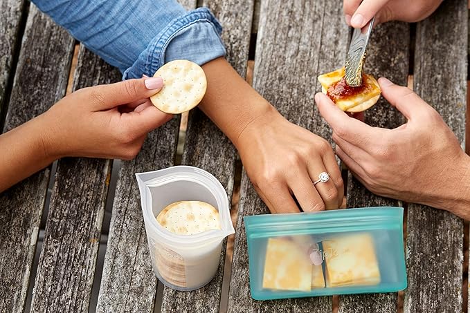 Zip Top Reusable Food Storage Bags | Snack Bag [Gray] | Silicone Meal Prep Container | Microwave, Dishwasher and Freezer Safe | Made in the USA