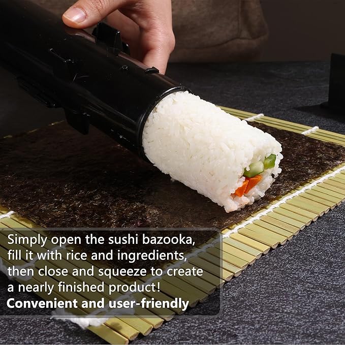 FUNGYAND Sushi Making Kit, 32-in-1 Complete Set with Bazooka Roller, Nigiri & Musubi Presses, Bamboo Mats, Knife, Peeler, Animal Rice Molds, Chopsticks & More – Perfect for Family Fun