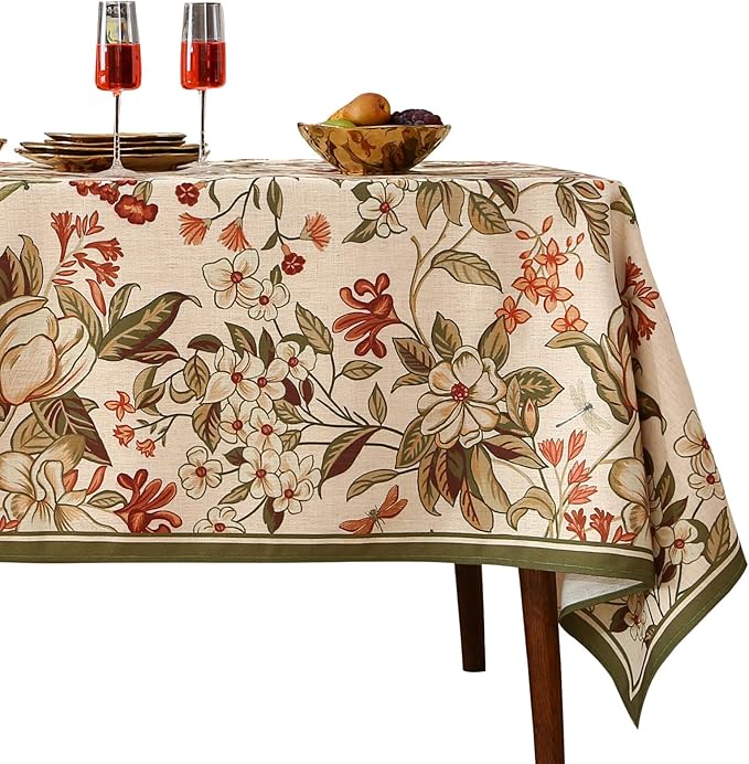 French Tablecloth for Rectangular Tables,Linen Table Cloth with Colorful Flowers Pattern,Heavy Durable Table Cover for Dining Thanksgiving Kitchen Decor Party Banquet Christmas,55"*79"