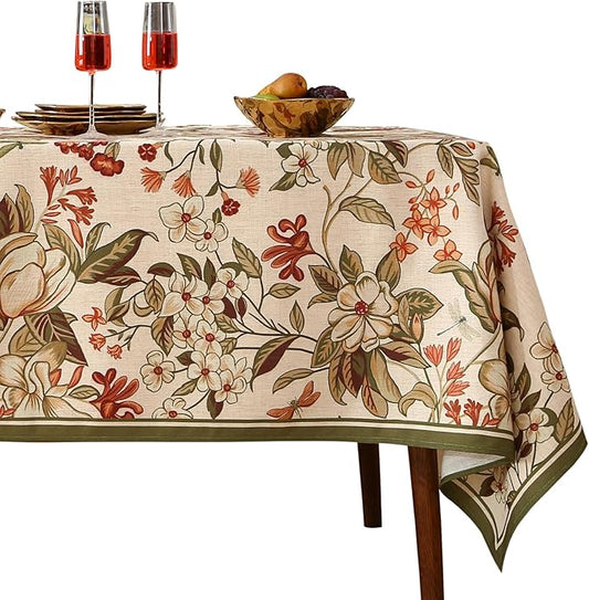 French Tablecloth for Rectangular Tables,Linen Table Cloth with Colorful Flowers Pattern,Heavy Durable Table Cover for Dining Thanksgiving Kitchen Decor Party Banquet Christmas,55"*79"