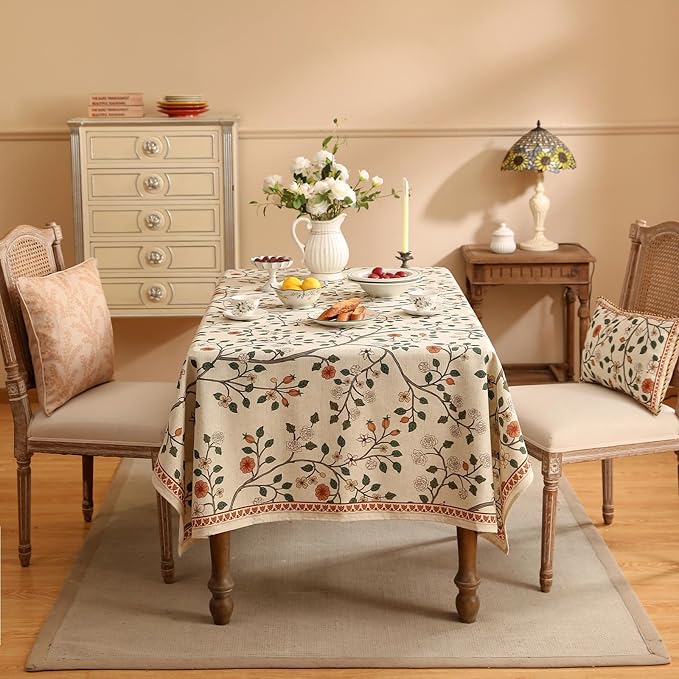 French Tablecloth for Rectangular Tables,Linen Table Cloth with Colorful Floral Pattern,Heavy Durable Table Cover for Dining Thanksgiving Kitchen Decor Party Banquet Christmas,63"*110"