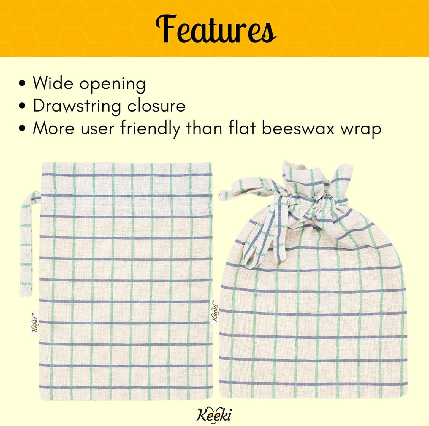 Keeki Bag - The Original Beeswax Lined Bread Bag for Homemade & Sourdough | Reusable Linen Bread Storage | Beeswax Wrap Alternative | Plastic-Free Storage w/Wide Drawstring Closure (Natural)
