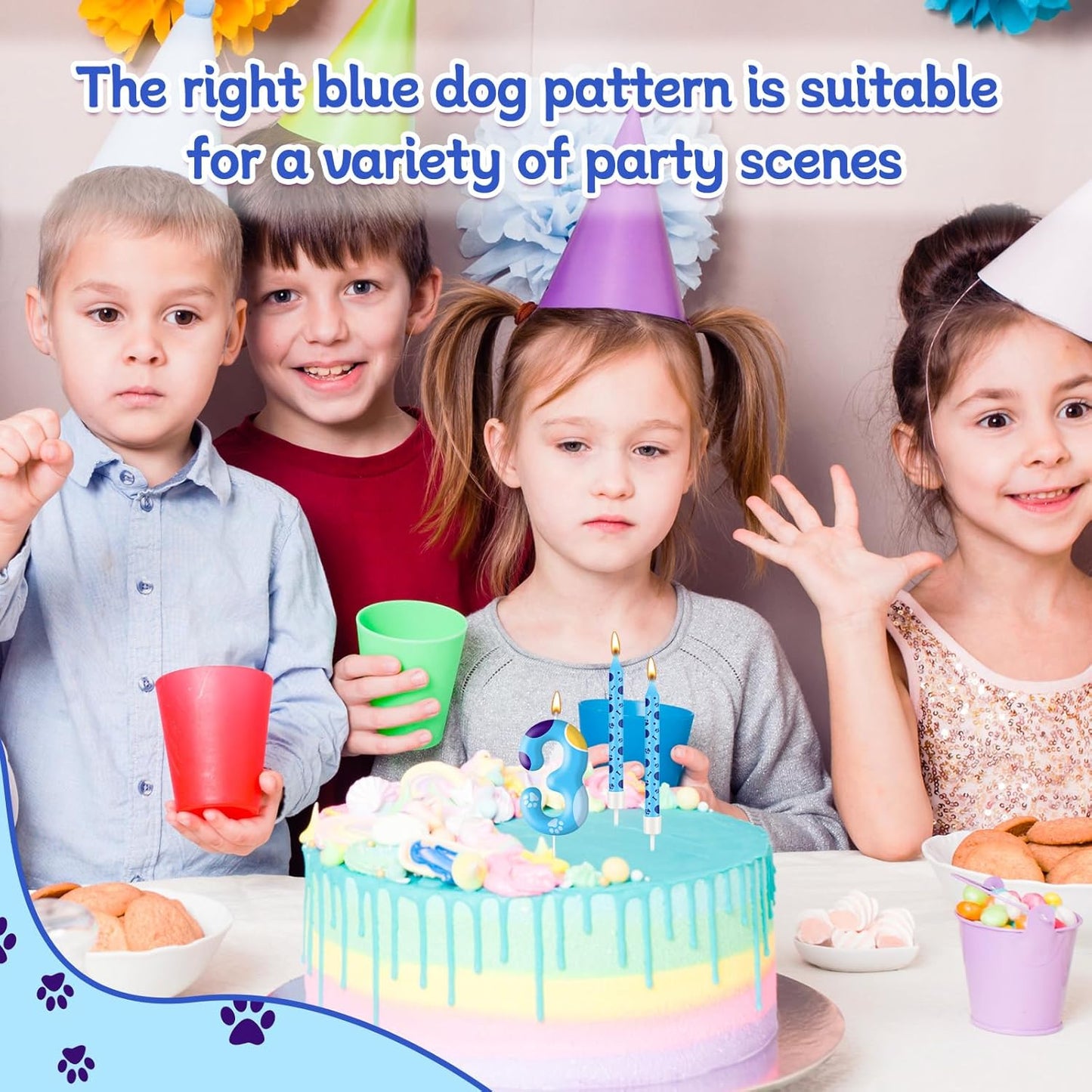 13PCS Blue Dog Paw Birthday Candles Set Cake Topper Numeral Birthday Candles for Boy Girl Dog Paw Decoration(Number 3)