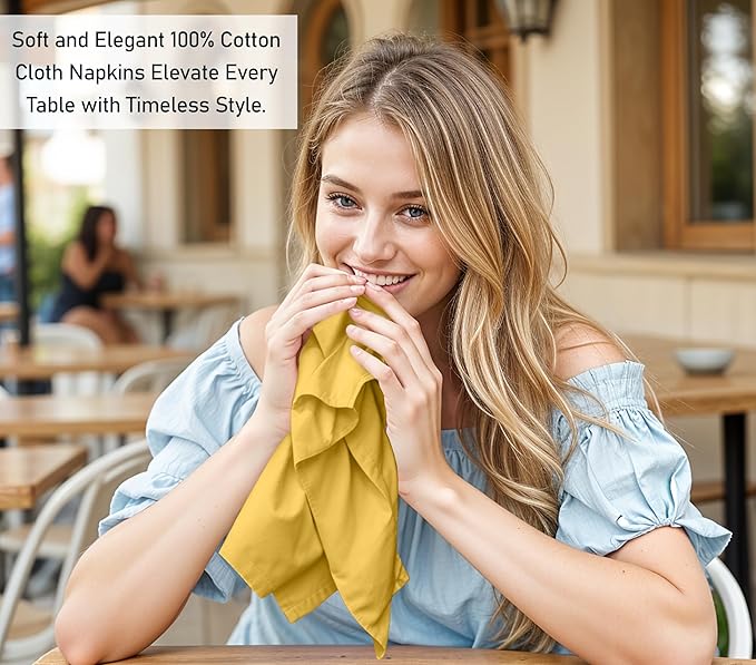 Ruvanti Cloth Napkins Set of 12, 18x18 Inches, 100% Cotton, Washable, Soft & Absorbent, Perfect for Wedding, Christmas, ‎Thanksgiving Dinners - Spicy Mustard