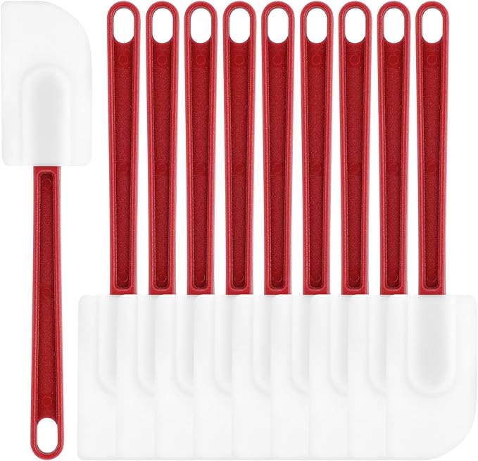cobee 10 Pcs Silicone Spatulas Set, 500°F Heat-Resistant Commercial Spatula Food Grade Rubber Non Stick Silicone Scraper Spatula with Long Handle for Kitchen Cook Mix Fry Spread Bake, Dishwasher Safe