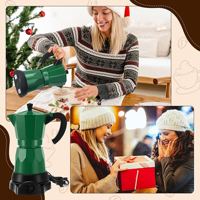 Coffee Pot 6 Cup Electric Espresso Coffee Maker Italian Moka Maker 300ml Portable Aluminum Espresso Machine Cafetera Moka Pot with Detachable Base, Gift for Home Travel(Dark Green)