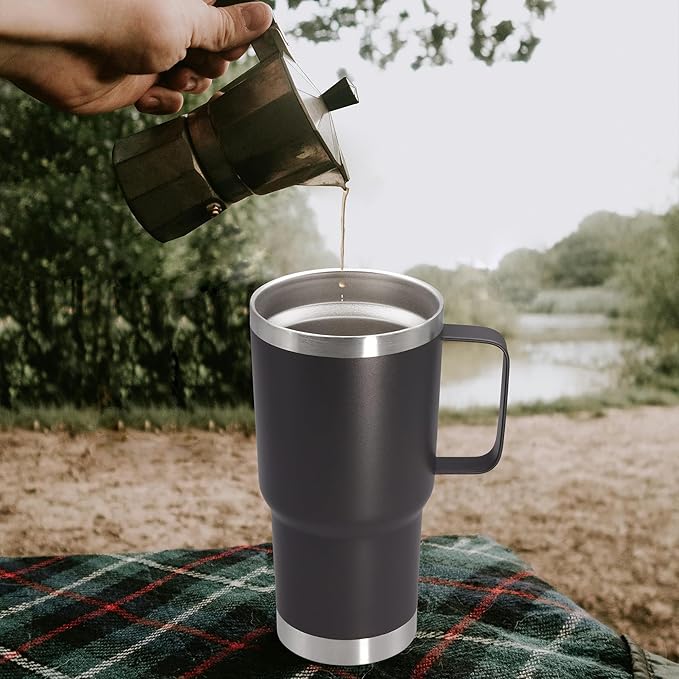 20 oz Tumbler with Handle and Lid, Stainless Steel Tumbler Insulated Travel Coffee Mug, Spill Proof Double Wall Vacuum Tumbler Cup Keep Drink Hot & Cold, Grey, 6 Pack