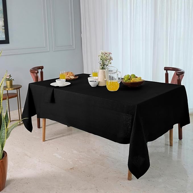 D'Moksha Homes Black Linen Tablecloth 60 x 144 Inch - 100% Pure Linen Table Cloth for Rectangle Tables - Machine Washable Tablecloth for Fall, Autumn and Halloween